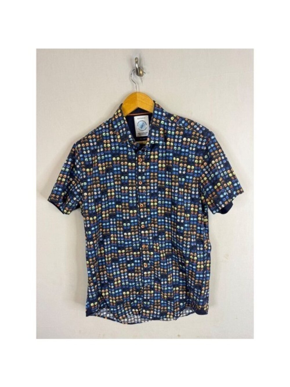 A Fish Named Fred Mens Sunglasses Print Short Sleeve Button Down Shirt Blue M